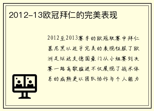 2012-13欧冠拜仁的完美表现